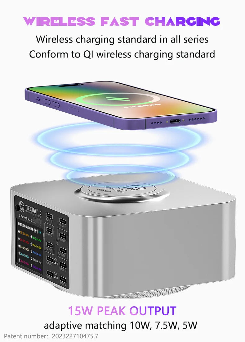 Mechanic X-POWER Max 10 Ports Desktop Charger QC3.0 PD3.1 Quick Charge For iPhone 15 14 13 Xiaomi Laptop Wireless Charger Tool