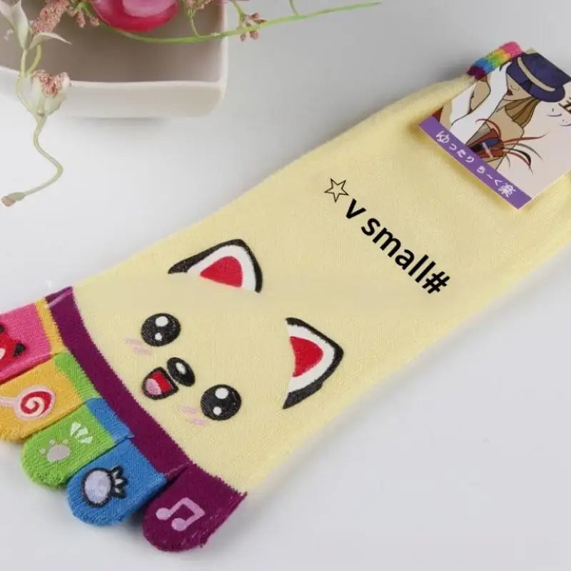 NEW Cute Cartoon Five-toed Crew Finger Socks, Breathable Short Cotton Socks for Casual Wear, Novelty Toe Socks with Funny Design