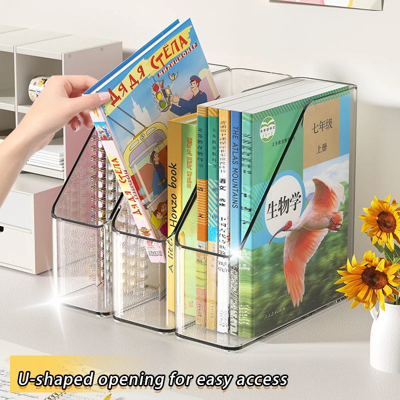 Vertical File Holder, Clear PET Desk Organizer and Storage Bins Holding for Magazines, Binders, Notebooks, Envelopes, Multi-purp