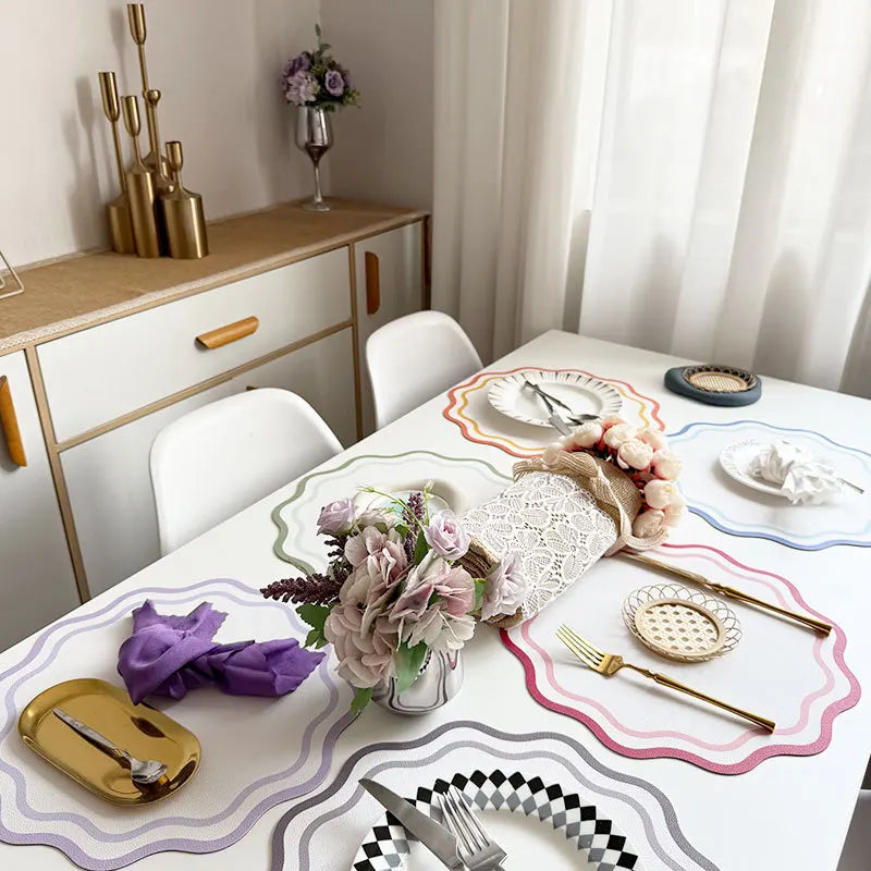 Printed Flower Shape Leather Placemat Insulated Table Mat
