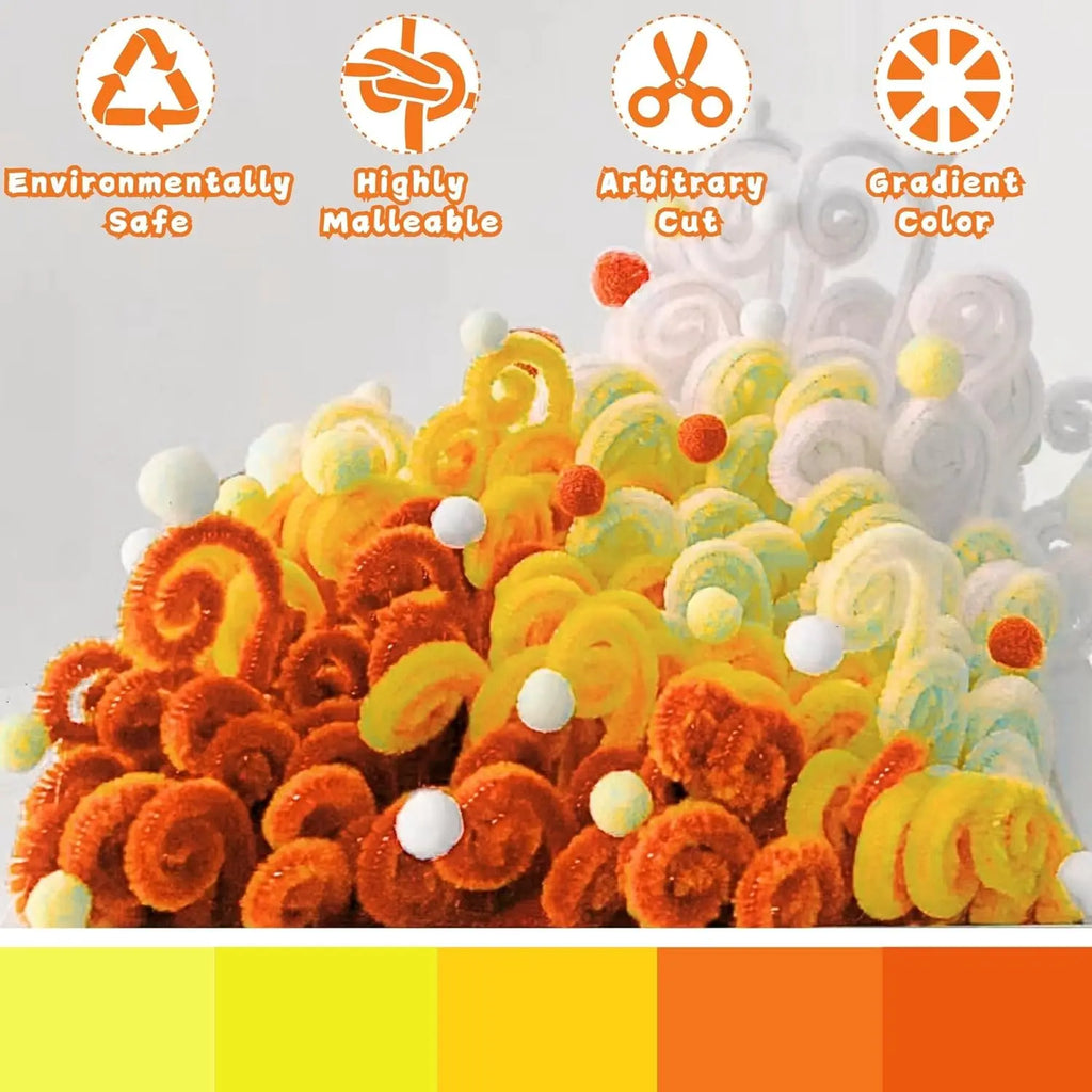 100/300 PCS 6 Colors Gradient Yellow Pipe Cleaners Chenille Stems, Pipe Cleaners Craft,Pipe Cleaners Set for DIY Art and Craft