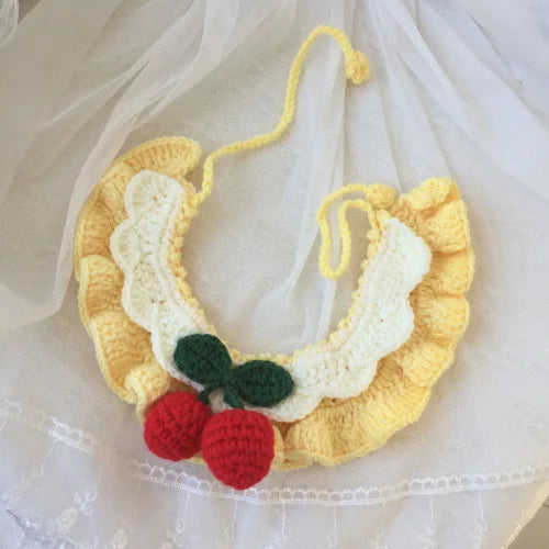 Pet Autumn and Winter Cherry Knitted Scarf New Year's Shawl Pet Drool Towel Christmas Holiday Gift Puppy Accessories