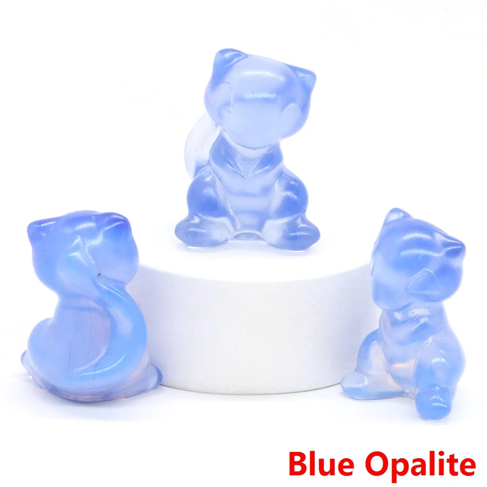 30mm Cartoon Alien Cat Statue Natural Healing Crystals Stone Carving Cute Animal Figurine Crafts Home Decor Ornament Kids Gifts