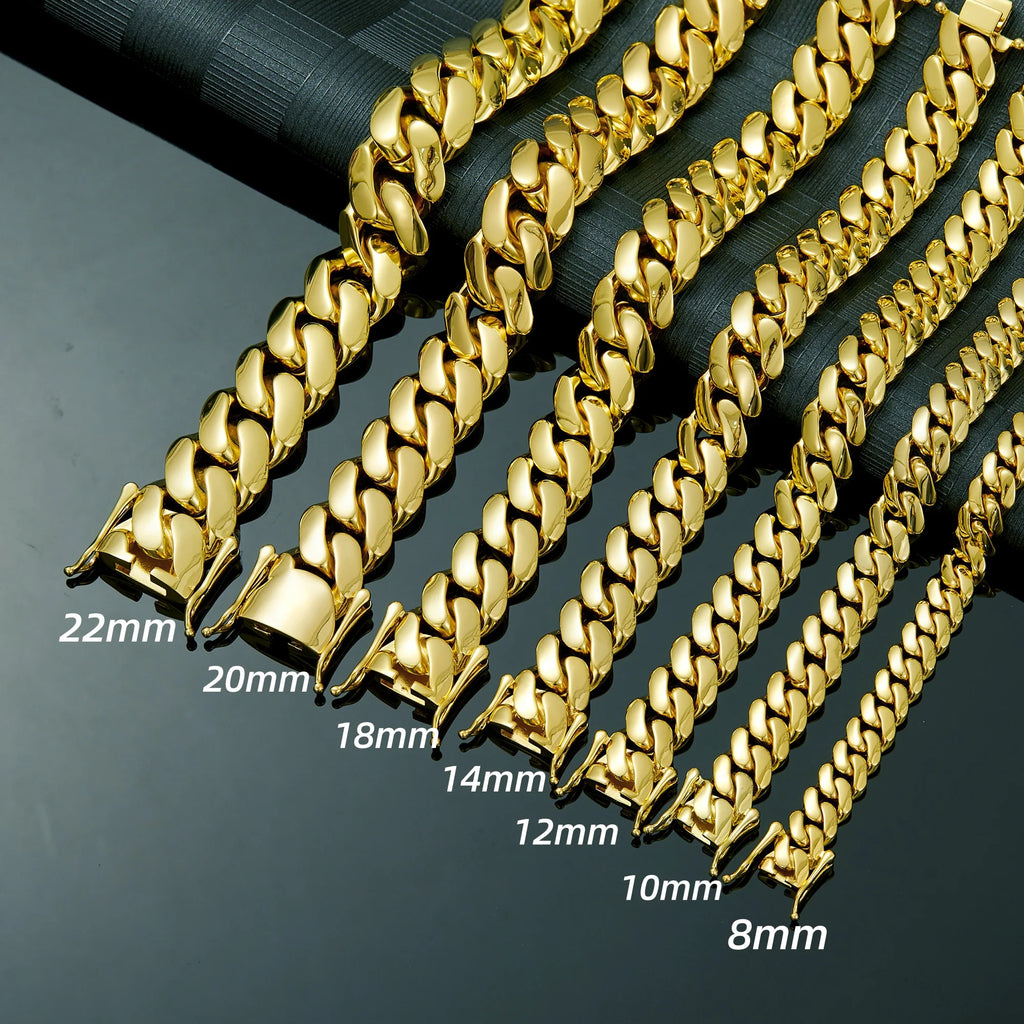 8mm 14K Gold Plated Miami Cuban Chain Necklace for Men, Stainless Steel Heavy Curb Link Jewelry, Classic Hip Hop Statement Chain for Rapper, Street Style, Club, Concert, Daily Outfit, Birthday, Father's Day and Holiday Gift A