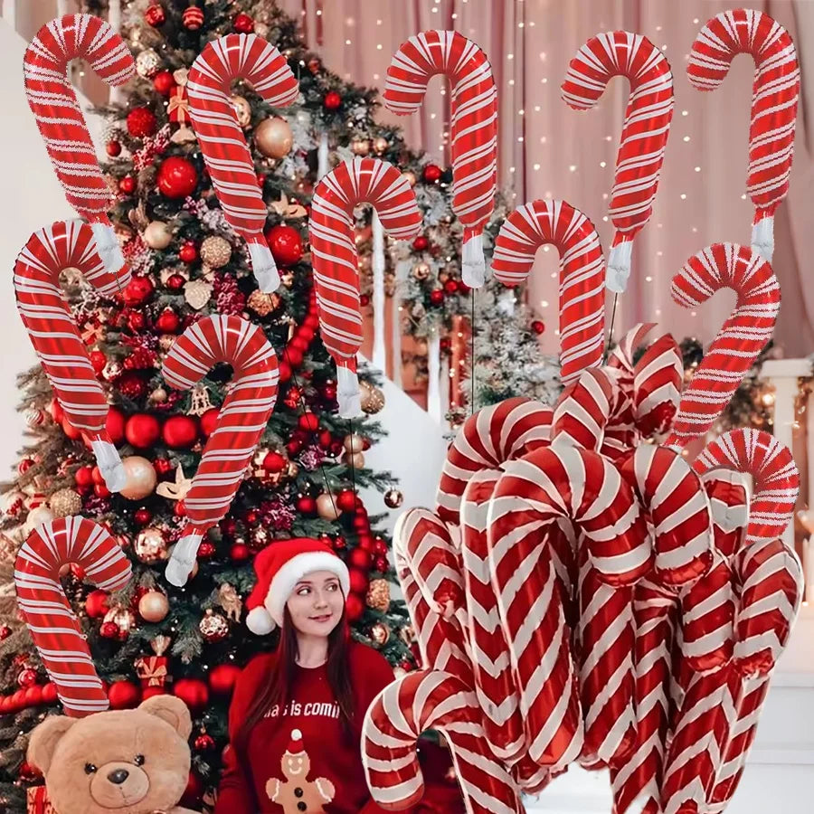 10-30pcs mini Christmas Candy Cane Foil Balloons Santa Claus Crutch Balloon Christmas New Year Party Decoration Xmas Home Decor