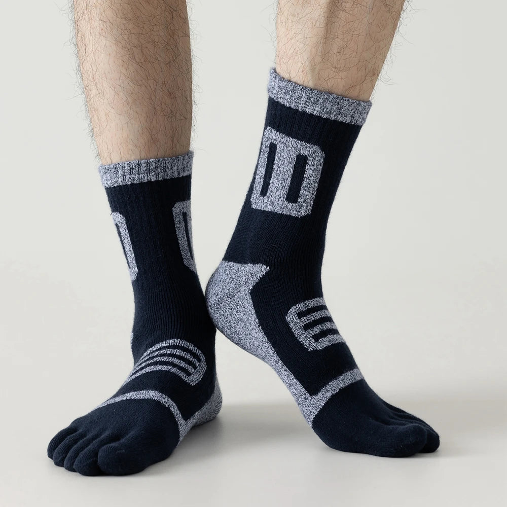 3 Pairs Fleece Toe Socks Men Autumn Winter Warm Five Finger Socks Man High Quality Cotton Sports Crew Socks Running