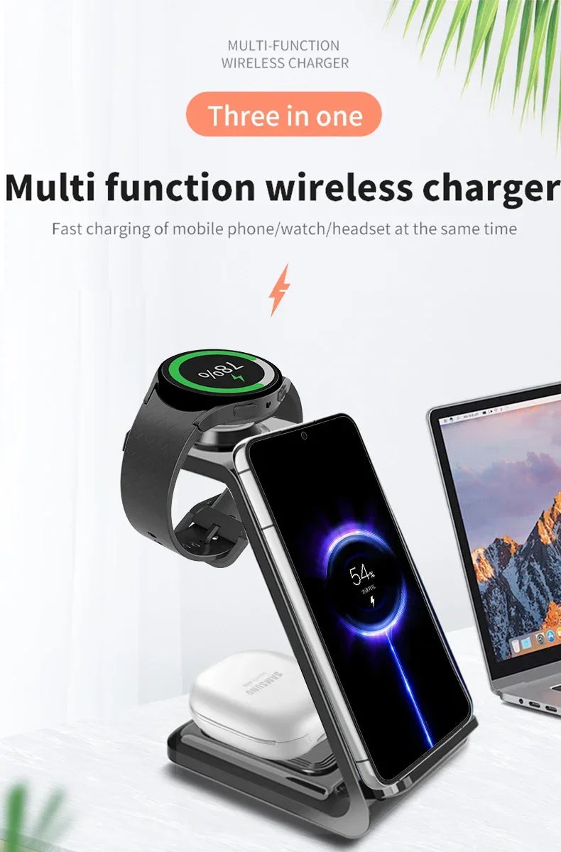 3 in 1 30W Travel Wireless Charger For Samsung Galaxy S23 S22 Watch 6 pro/5/4/3 Active 1 2 Buds Pro Plus Fast Charging Station
