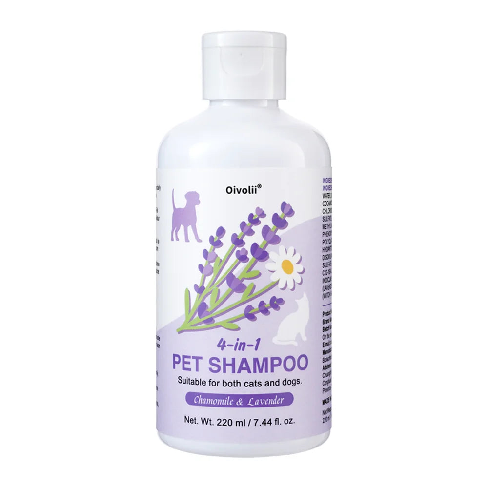 4-in-1 Dog Shampoo and Conditioner 220ml Wash Chamomile Lavender Gentle Formula Soothing Skin Deodorizes Cleanses Dirt Softens