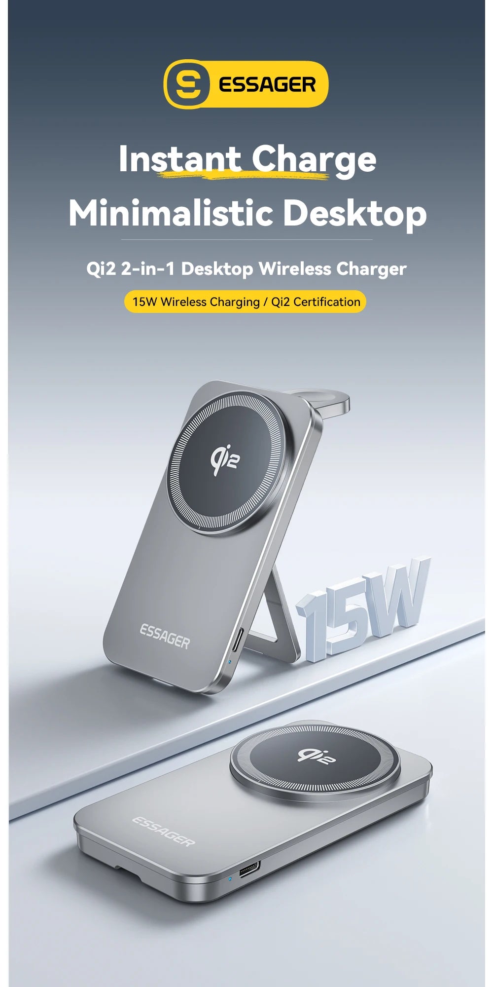Essager Qi2 Magnetic Wireless Charger 15W 2 in 1 Foldable Fast Charging Station Holder for ihone 16 15 14 IWatch Ultra Airpods