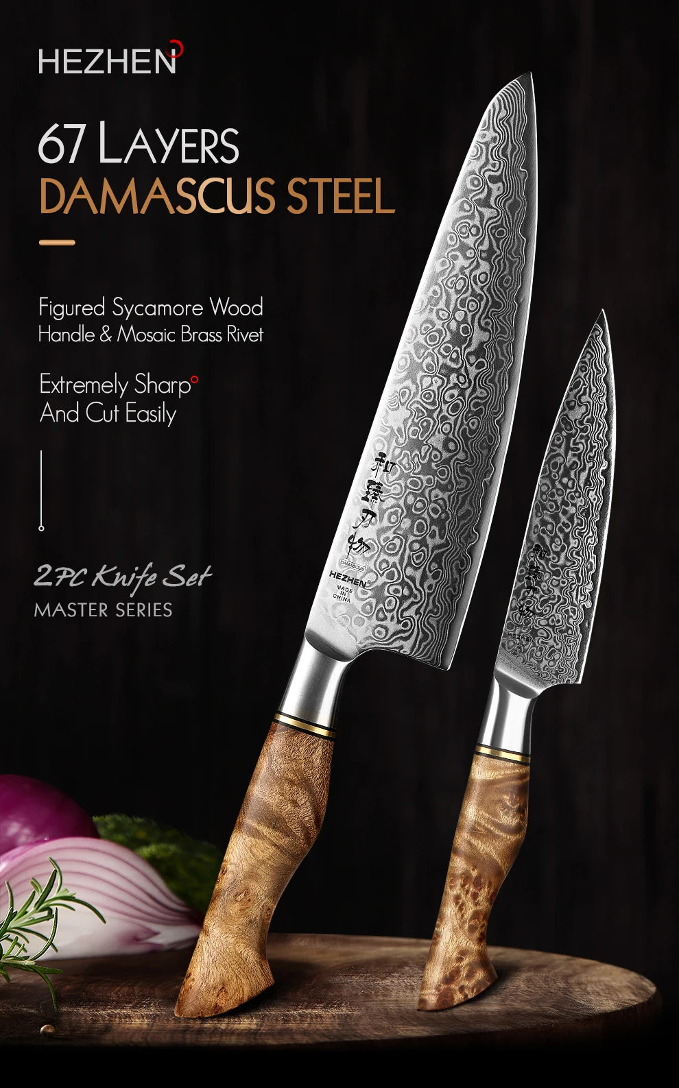 HEZHEN 1-2PC Knife Set Professional Damascus Steel Utility Chef Knife For Meat Japanese Cook Kitchen Knife