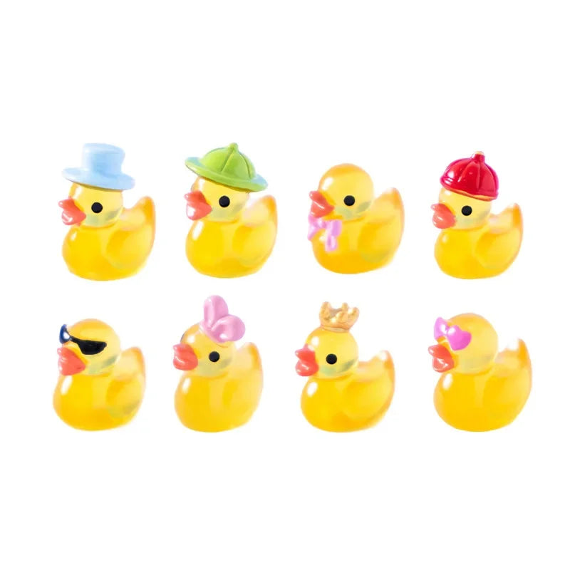 10/20/30PCS Mini Fluorescent Yellow Duck Ornament Miniature Figures Tiny Resin Handicraft Micro Landscape Dollhouse Decoration