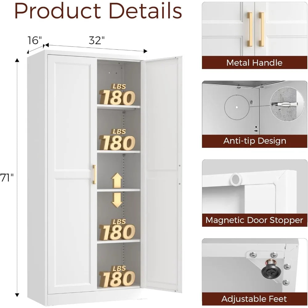 71" Tall Metal Kitchen Pantry Cabinet with Doors