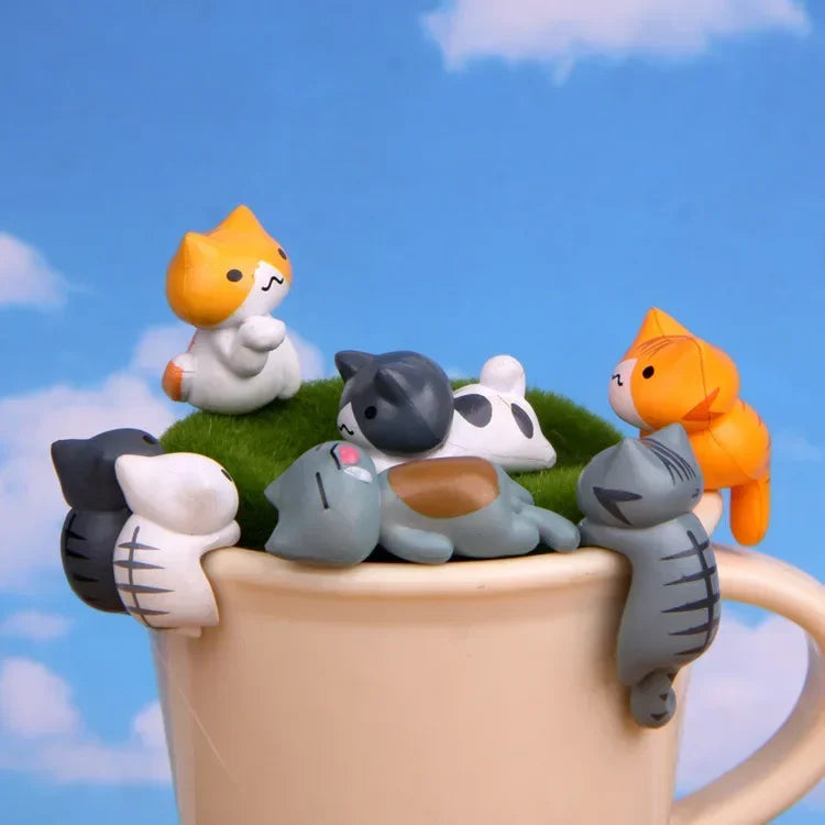 1/6Pcs Funny Neko Atsume  Meow Mochi Dango Cat Flower Pot Micro Landscape Mini Doll  Balcony Decorations Flower Pot Home Decor
