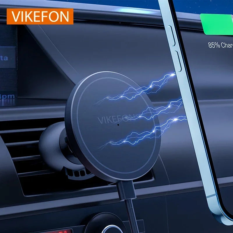 VIKEFON Magnetic Car Wireless Charger + Ring For iPhone 12 13 14 15 Pro Max Air Vent Car Phone Holder Stand Fast Car Charging