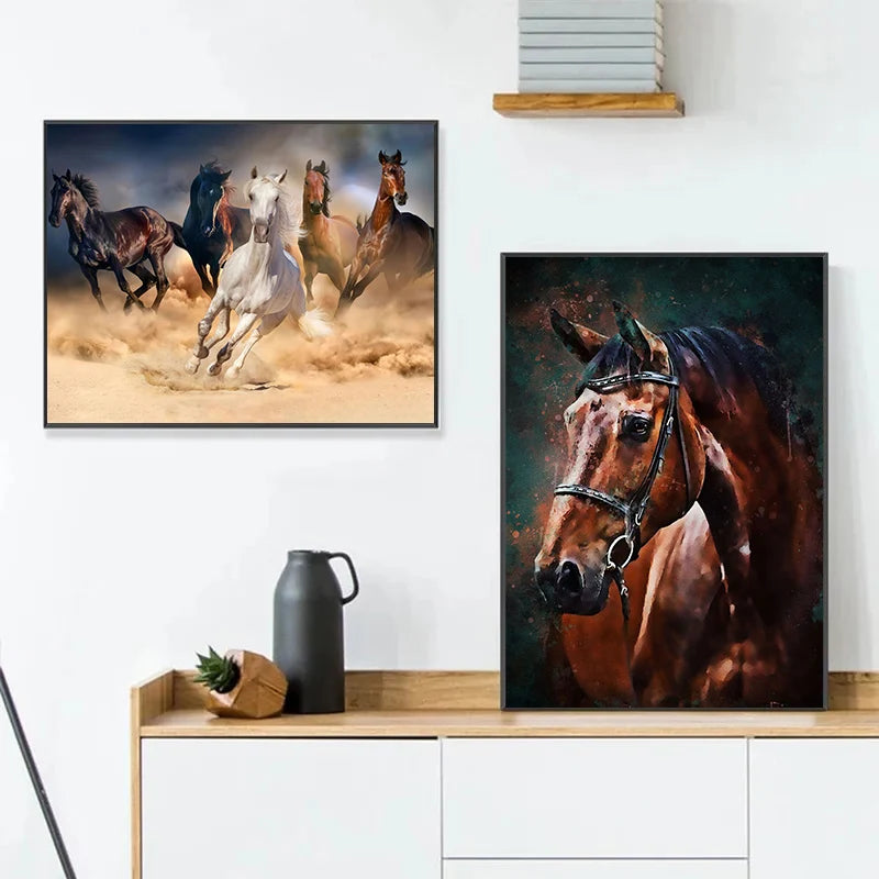Handsome Horse Watercolor Painting Canvas Poster Animals Wall Art Pictures for Living Room Bedroom Playroom Modern Home Decor