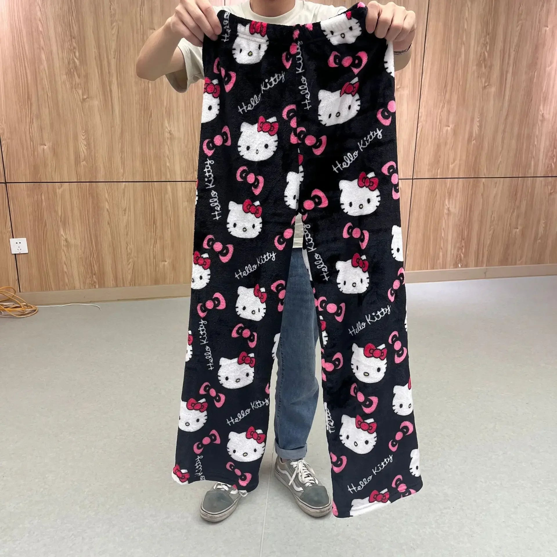 Hello Kitty Pajamas Halloween Flannel Fashion Trouserswomen Kawaii Woolen Anime Cartoon Casual Home Pants Autumn