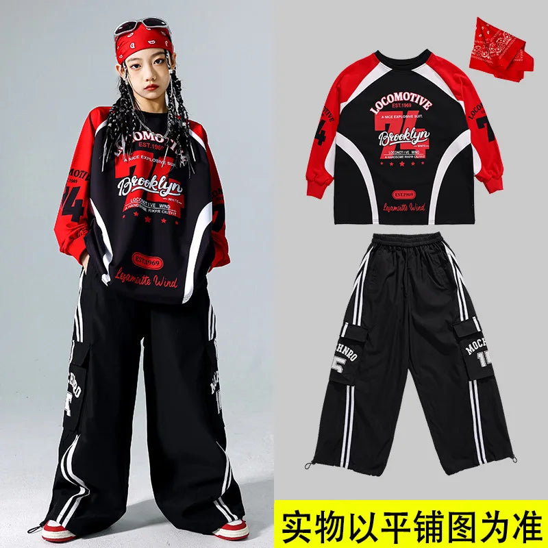 Boys Hip Hop Cool Sweatshirt Vest Cargo Pants Girls Fashion Jazz Street Dance Costume Children Clothes Set Kids K-pop Streetwear