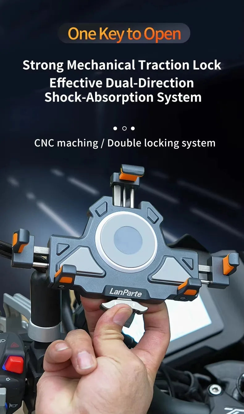 Metal Shockproof Motorcycle Phone Holder 4 Vibration Dampener 15W Wireless Charger Fast Charging Motorbike Bicycle Bike Stand