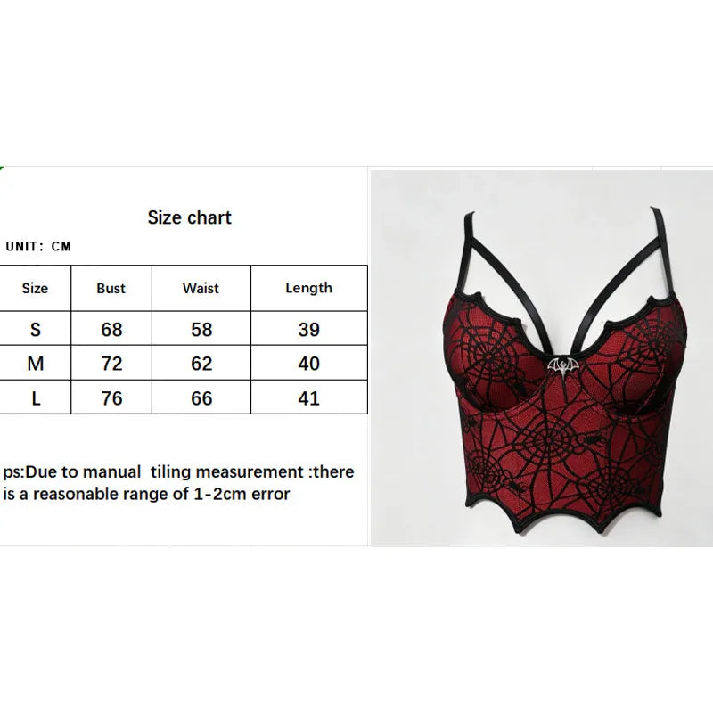 Gothic Spider Web Boned Corset Top Women Y2K Cropped Cami Tank Top
