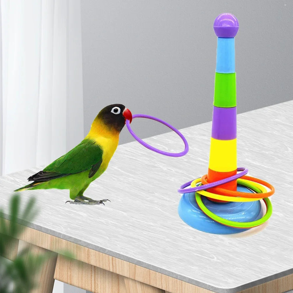 Parrot Bird Parrot Bite Chewing Toy Pet Bird Swing Ball Standing Toy Plastic Rings Training Intelligence Toy Ferrule Decor