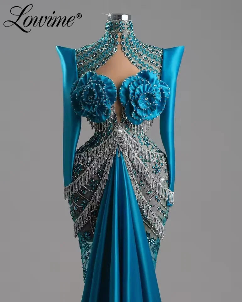 2025 Luxury Long Celebrity Dresses Crystals Tassel Beaded Women Party Dress Wedding Engagement Gowns Vestido De Noche Customized