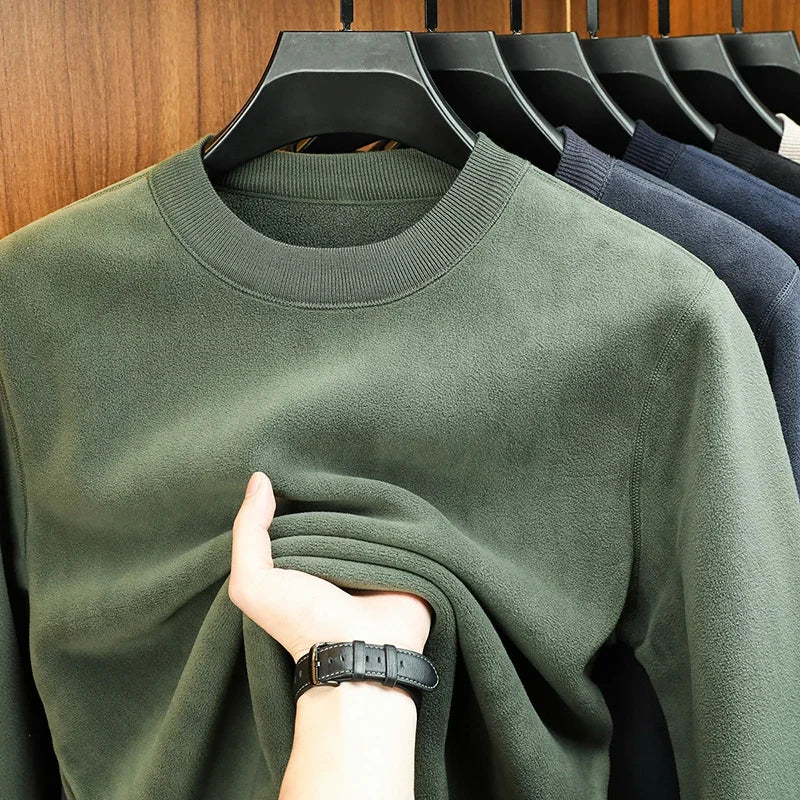 Autumn and Winter Men's Velvet Hoodie Long Sleeve Round