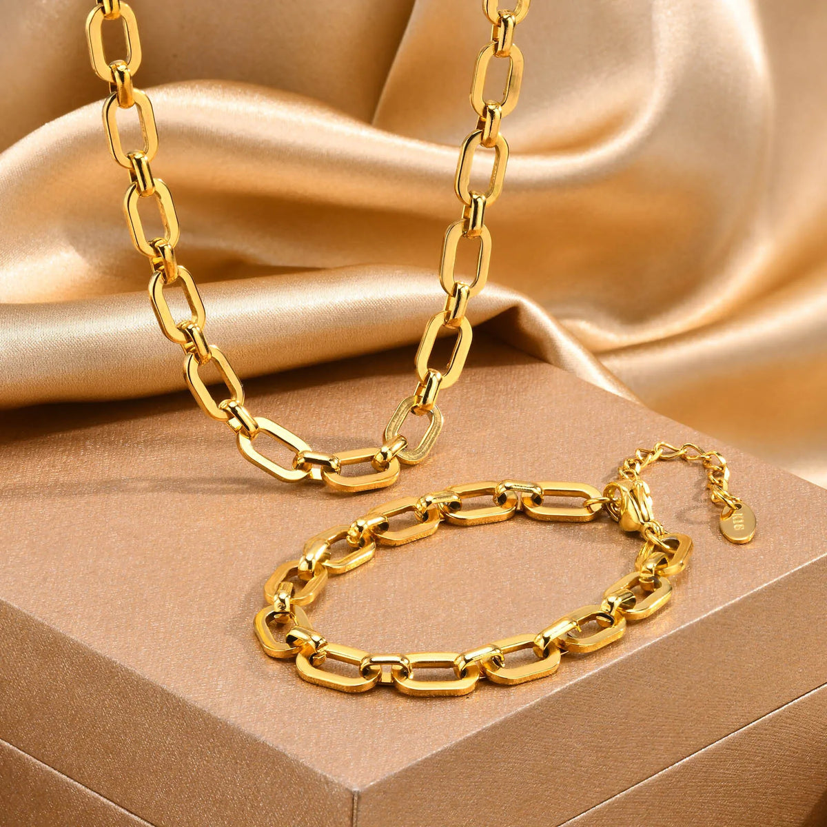 Chunky Gold Plated Link Necklace for Women Stainless Steel
