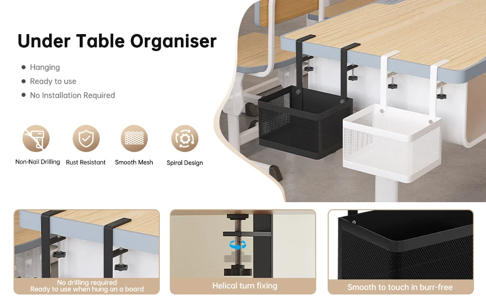 Under-Desk Storage Rack, Stationery Organizer, Gaming Desk, Desk Organizer, Under-Desk Hanging Basket, Box, Workstation Drawer