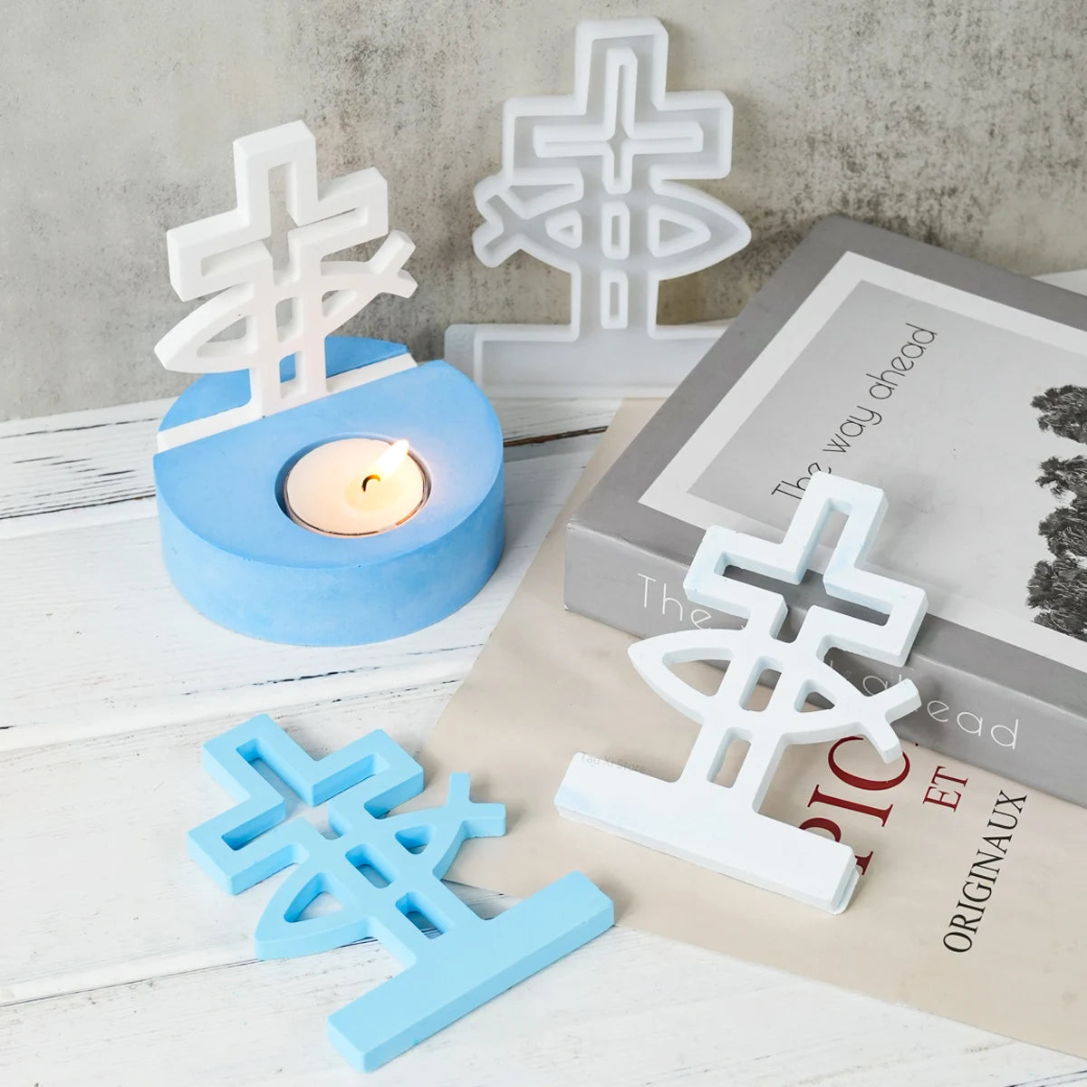 Creative Cross Fish Candle Holder Silicone Mold DIY Handmade Epoxy Resin Plaster Craft Candlestick Casting Molds Gift Home Decor