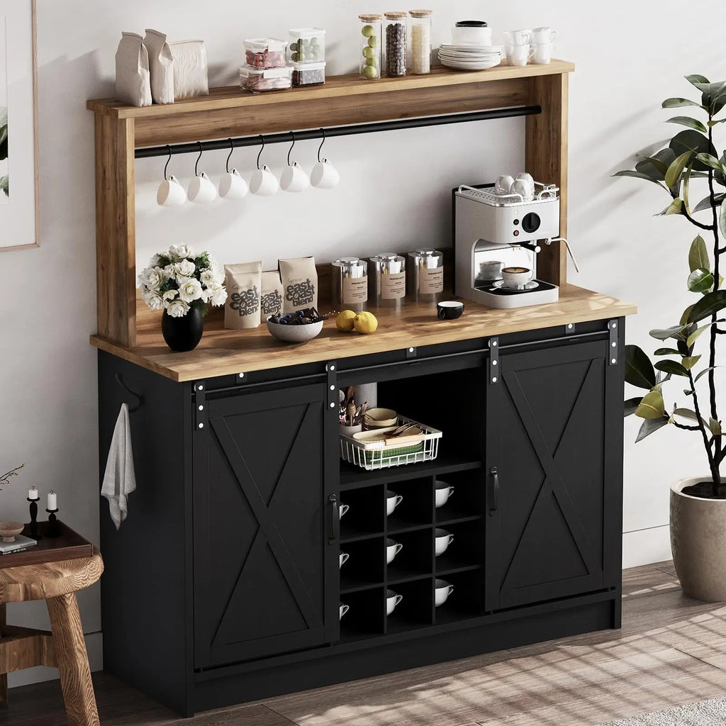 Farmhouse Coffee Bar Cabinet with Storage Kitchen Cabinets Wine