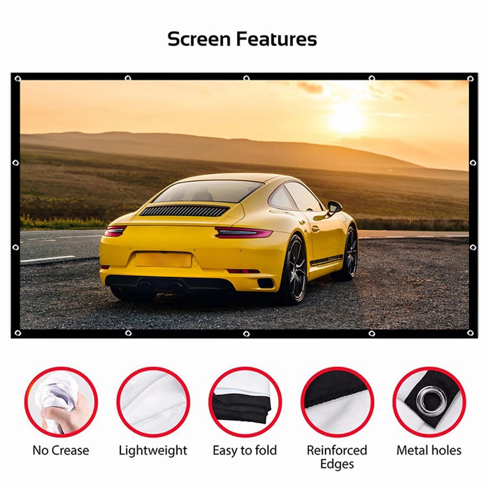 60-150 inch Foldable 16:9 Projector Screen Portable High Density White No Creases Soft Home Movie Theater HD Projection Screen