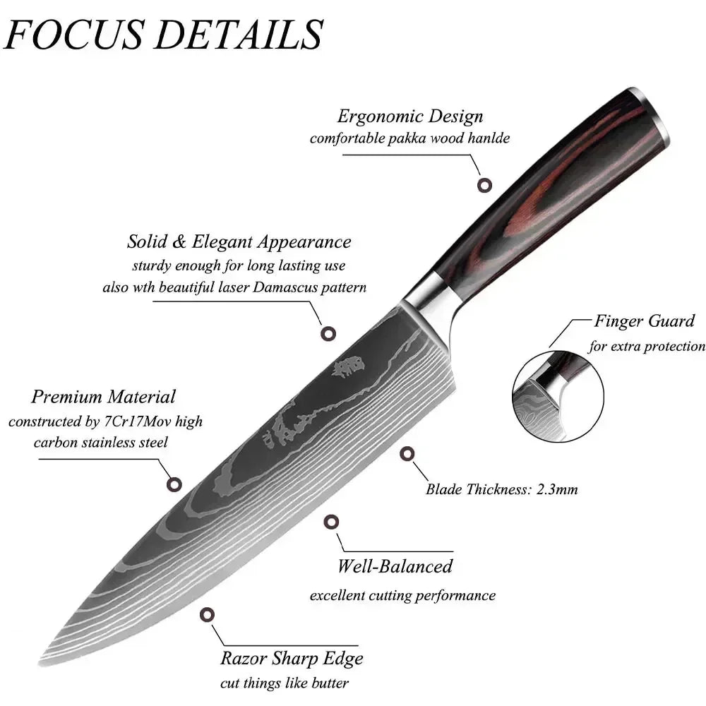 Professional Kitchen Knives Damascus Japanese Santoku Cleaver Slicing Knife Stainless Steel Boning Knife Butcher Cleaver Knife