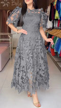 Women Hollow Out Dresses A Line Solid Dress Ankle