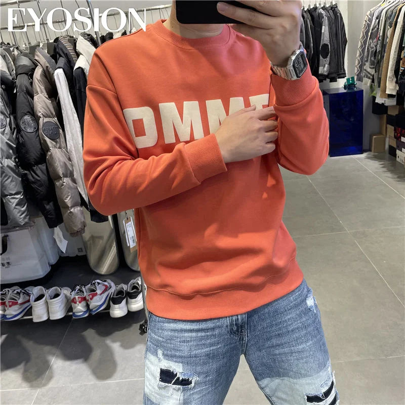 Long Sleeve Men's Pullover Hoodie Autumn Winter New Letter Printing Sweater Casual Harajuku Round Neck Plush Sweatshirt Top