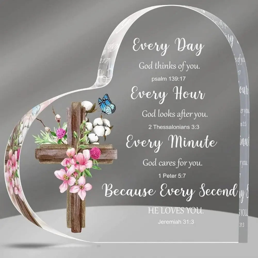 Heart-Shaped Bible Verse Acrylic Decor – Boho Cross &amp;