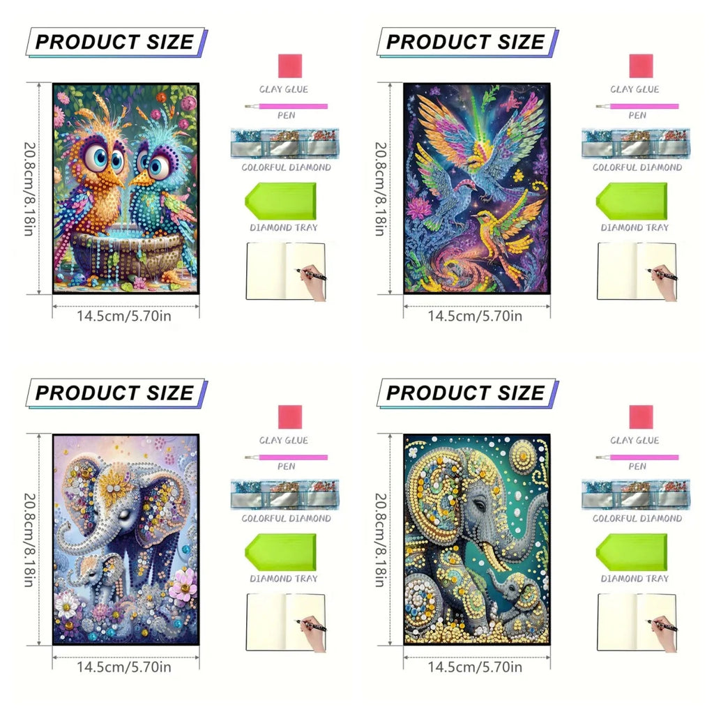 Diamond Painting DIY handicraft kit bird, elephant pattern leather female adult Diamond Painting Diary Sketch Book Kit