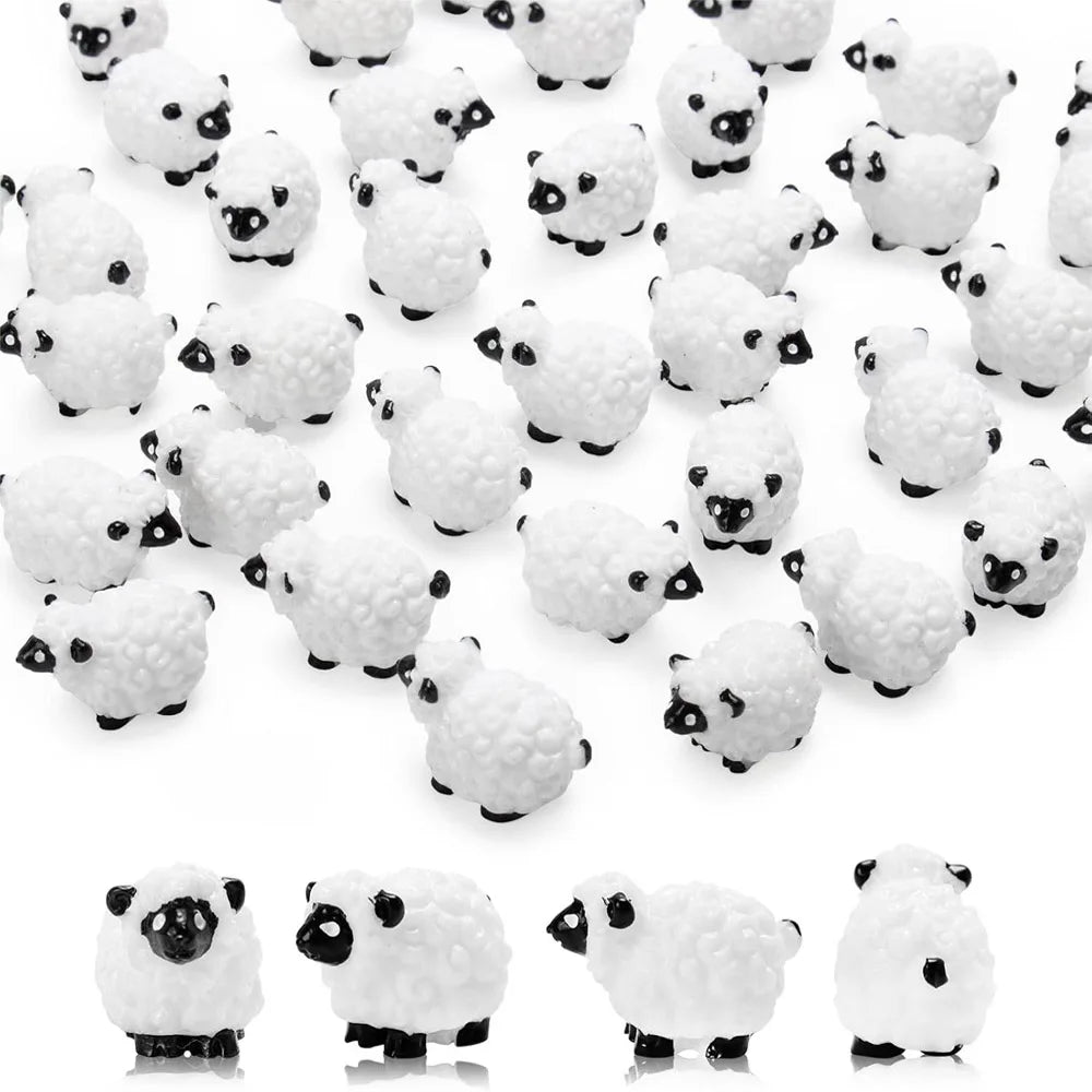 20Pcs Mini Sheep Figurines Miniature Tiny Sheep Mini Plastic Sheep Resin Figurine for Fairy Garden Micro Landscape Decor