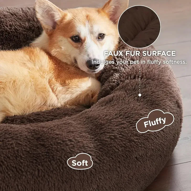 Round Dog Bed Winter Warm Cat Bed Plush Basket for Dog Washable