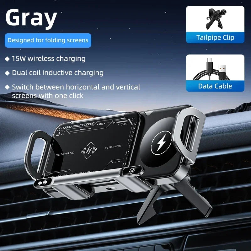 Car Wireless Charger Stand Fold Screen Fast Charging For Samsung Galaxy Z Fold 6 5 4 S24 Ultra iPhone 16 15 14 Pro Phone Holder