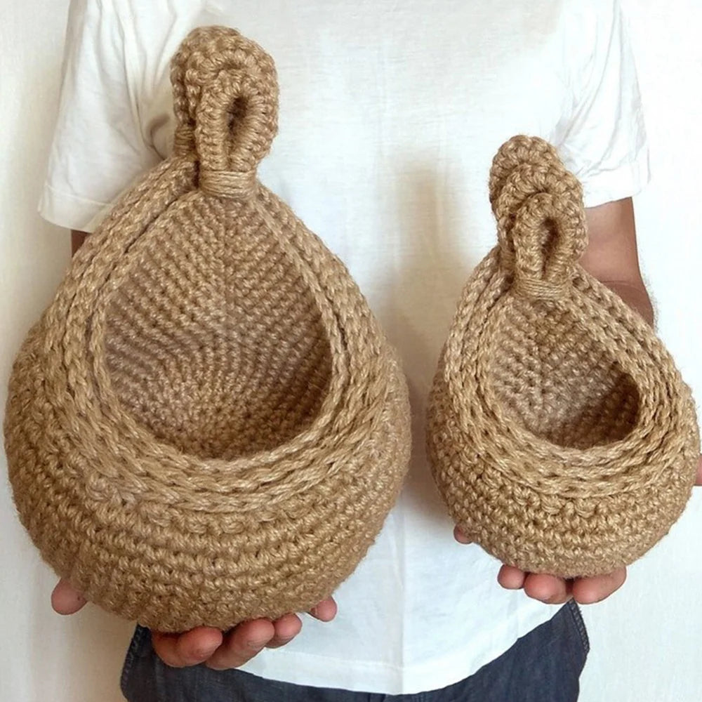 Handwoven Hanging Wall Vegetable Fruit Basket Organizer Container Decor for Kitchen Garden Mount Wall Plant Flower Onion Storage