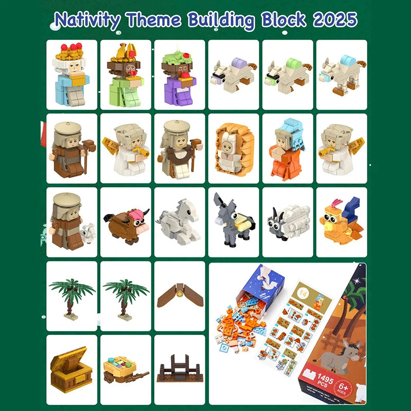 Christmas Advent Calendar Building Blocks Blind Box 24 Day Countdown DIY Child's Children Christmas Train Tree Statue Scene Gift