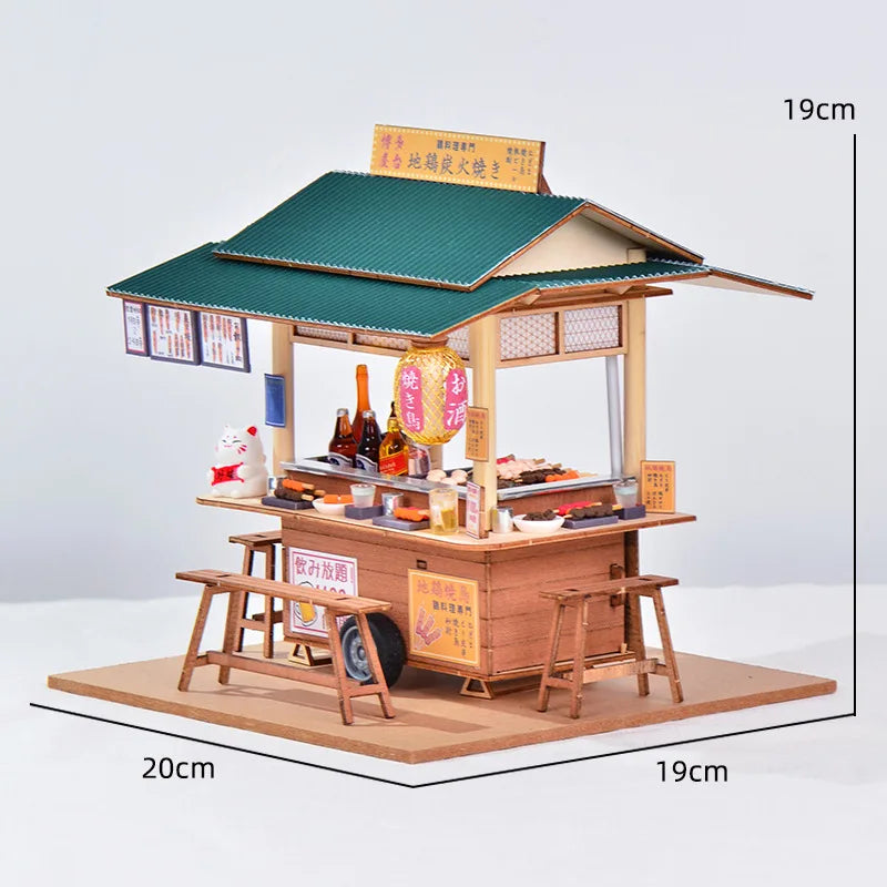 16 DIYJapanese Chinese style handmade wooden doll house Oden cooking car stall creative birthday gift collector decoration