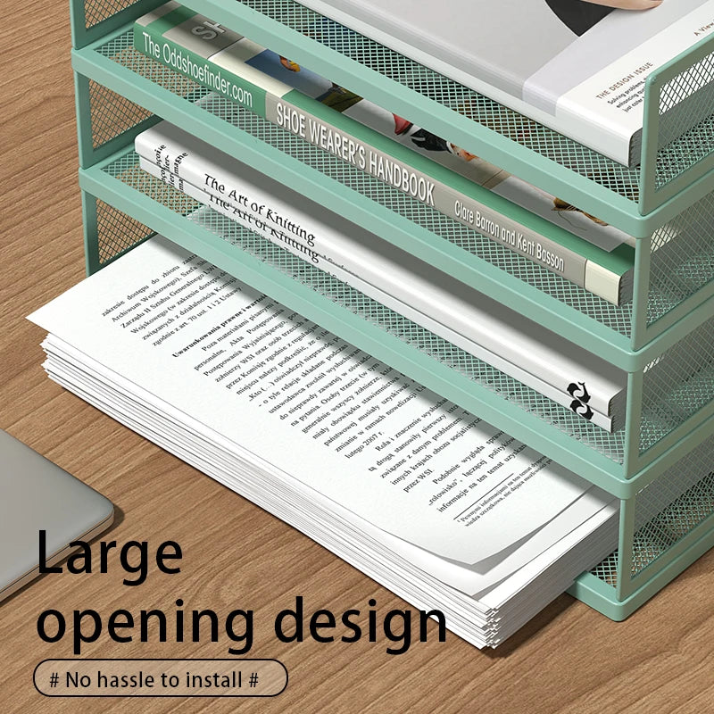 4-Tier Green Stackable Letter Tray Office Desk Organizer File Trays, Desktop Holder for Paper Letter Accessories with Pen Holder