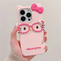 Hello Kitty 3D Cat-Eye Glasses Silicone Phone Case for iPhone 17 Pro Max 16 15 Plus 14 13 Mini 12 11 4 4S 5 5S 7 8 SE Shockproof