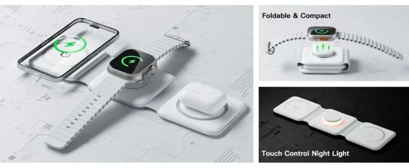 30W Fast Charging Pad Desktop Foldable 3 in 1 Wireless Charger For iPhone 16 15 14 13 12 Pro Max iWatch 10 9 8 7 6 AirPods Pro 2