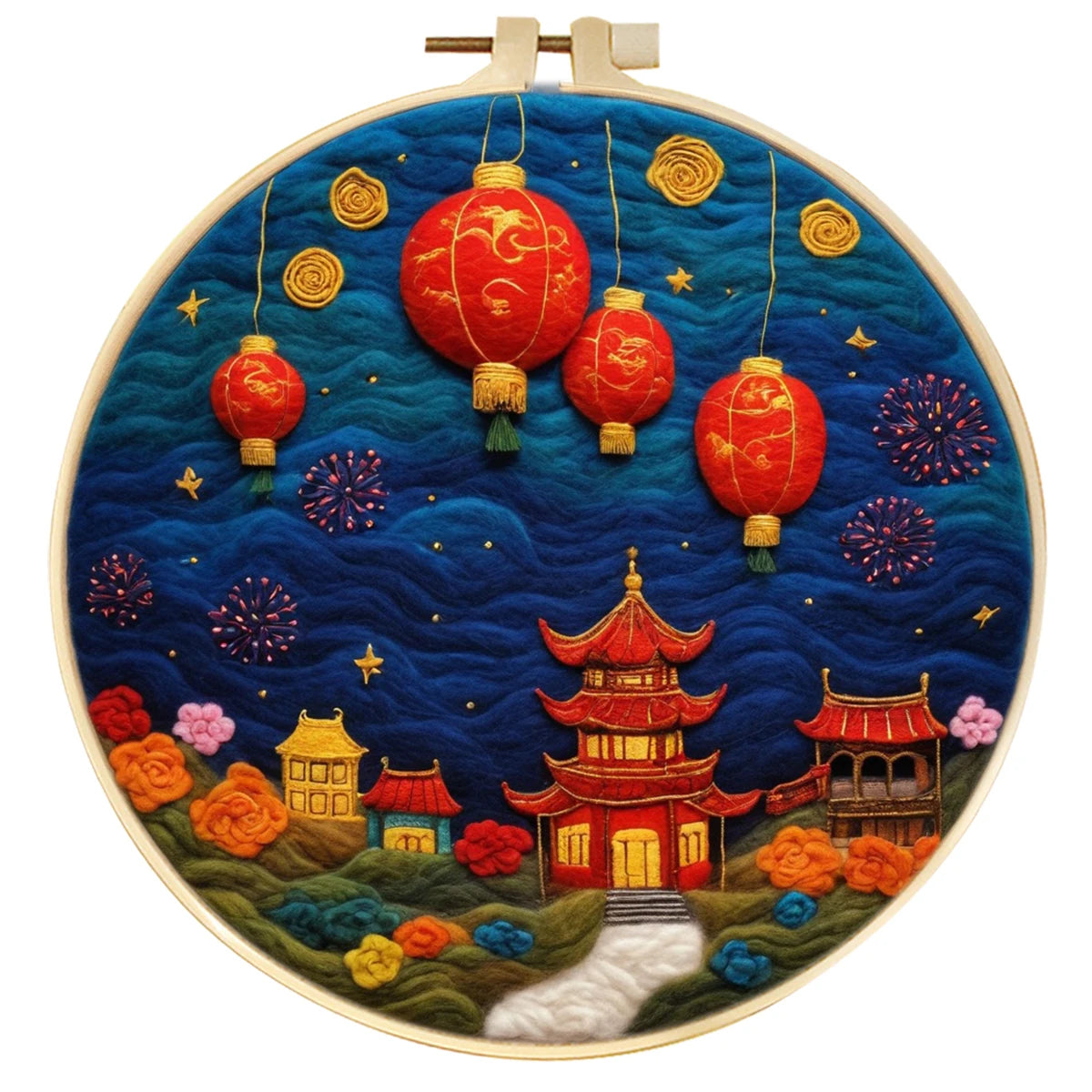 CHENISTORY the Spring Festival Wool Felting Painting Painting With Frame Kit For Beginner Handmade Felt Needles, Foam Pad,Cloth
