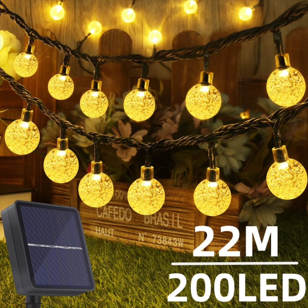 Solar String Lights Outdoor Crystal Globe Lights Waterproof Solar