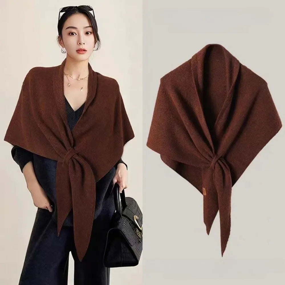 Casual Solid Color Knitted Shawl Thickened Soft Triangle Scarf Winter Warm Neck Wrap Wool Blended Shawl
