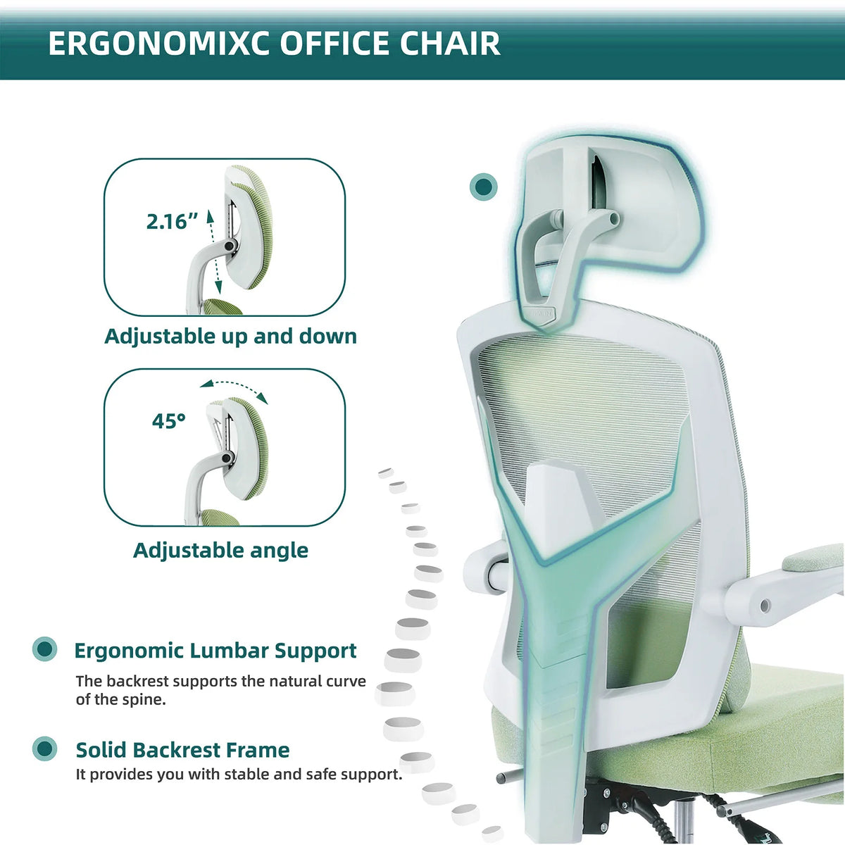 JHK Ergonomic Reclining High Back Mesh Living Room Rocking