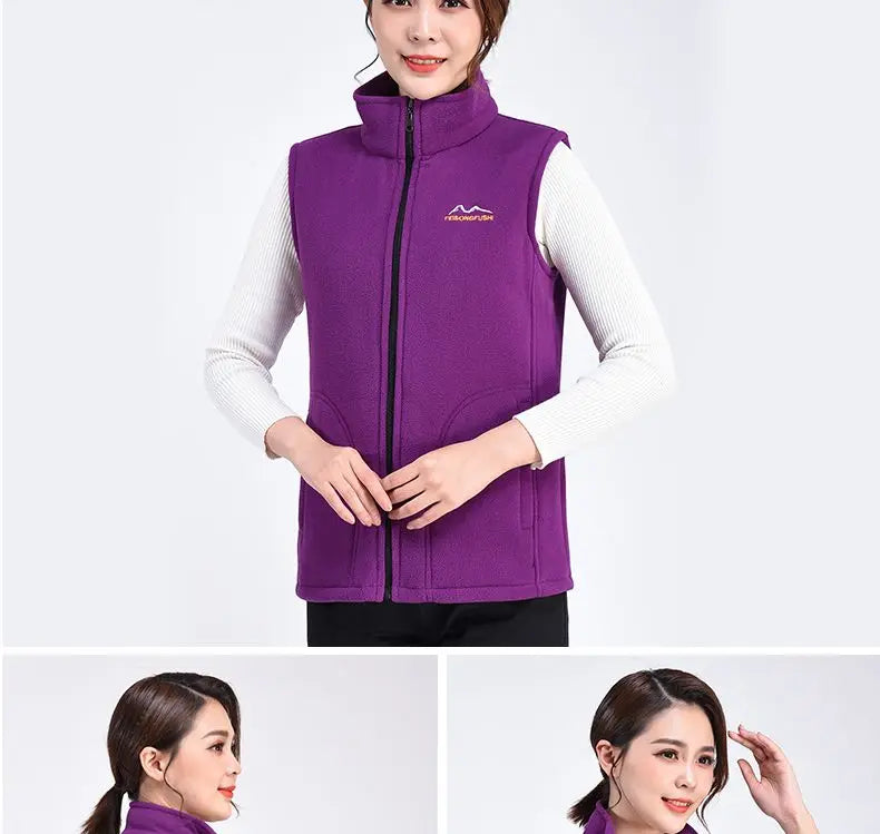 Autumn Winter Fleece Vest Women Stand Collar Zipper Sweatshirt Sleeveless Cardigan Warm Waistcoat Solid Tankcoat Women Clothing